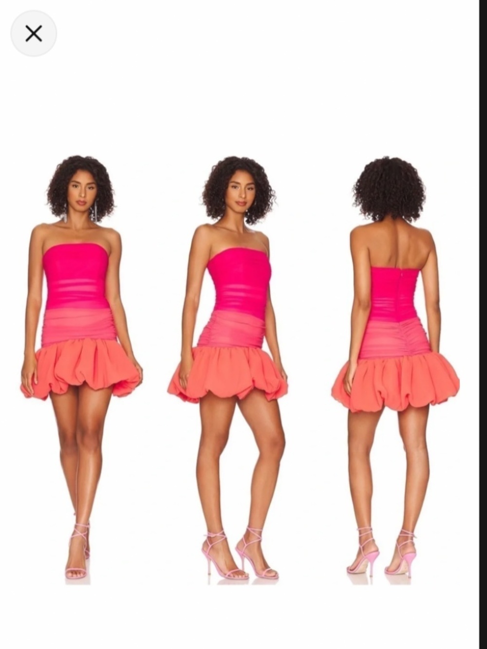 NBD size 2 pink orange ombré strapless dress bubble skirt